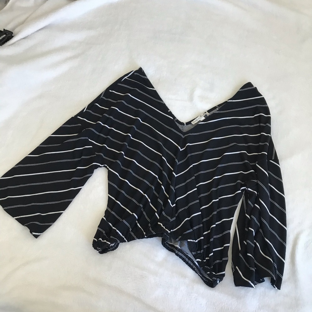 Striped crop with wide arm top